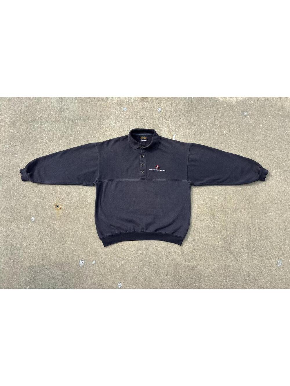 Sun faded Vintage Pullover Polo Sweatshirt Embroidered 90's